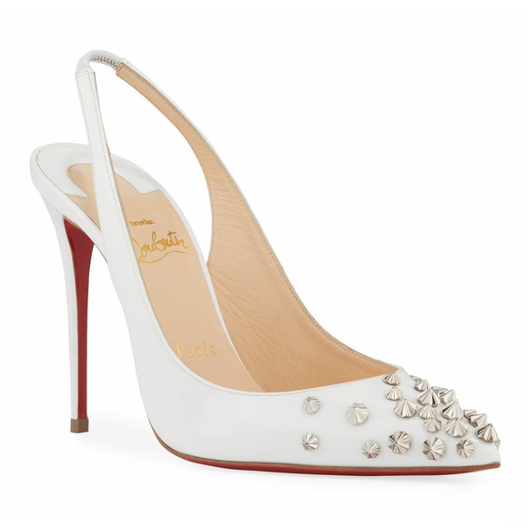 Christian Louboutin Drama Sling 100 Latte White Slingback Pointed Heel Pump 36.5 - Picture 3 of 13